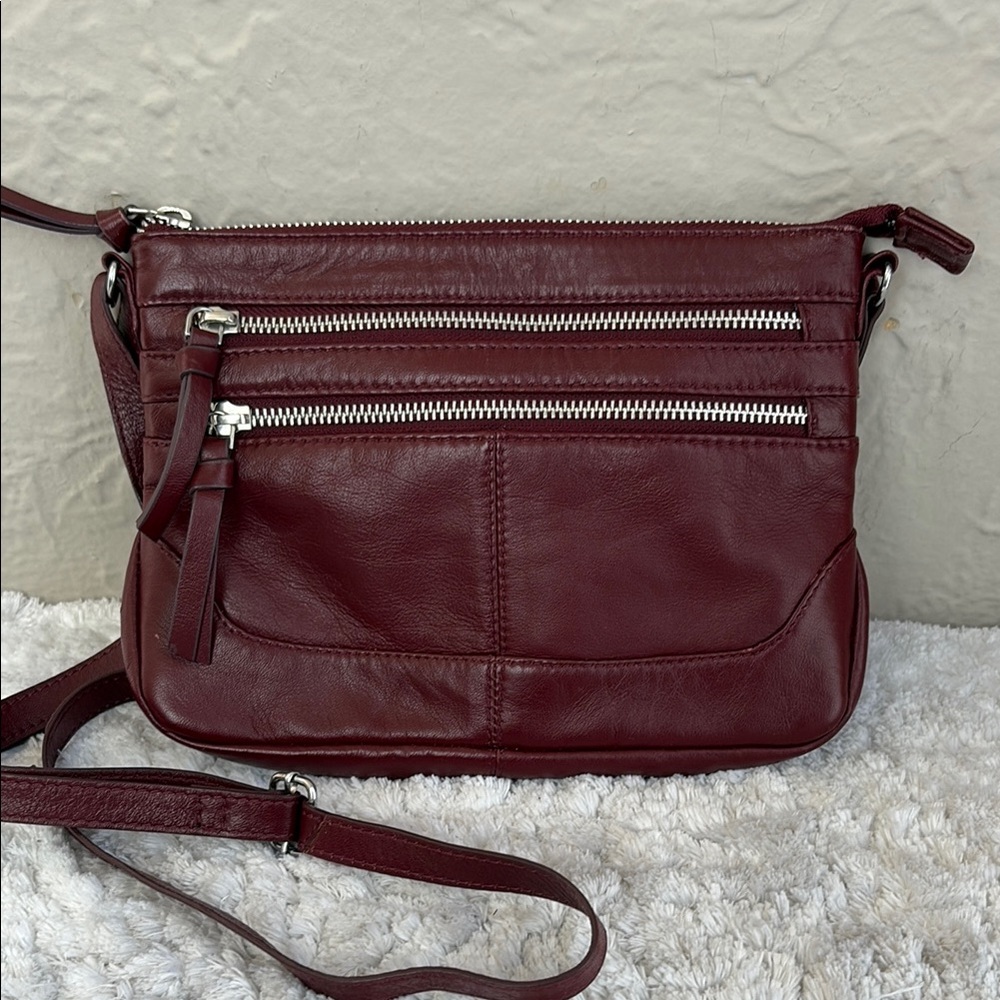 Clarks Burgundy Leather Crossbody Bag